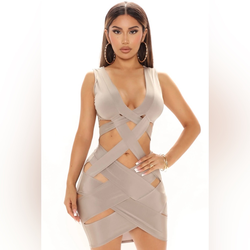 Fashion Nova Strappy And Sassy Mini Dress - Champagne